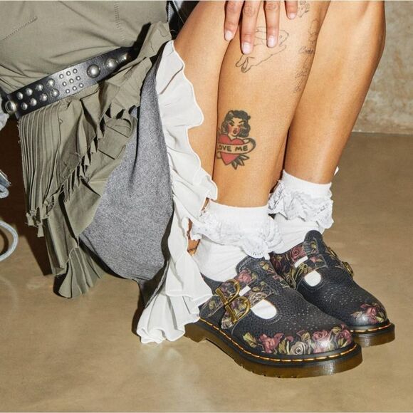 🩵NIB Dr. Martens 8065 Black Decayed Roses Nappa Mary Janes Size 8 - Picture 6 of 12